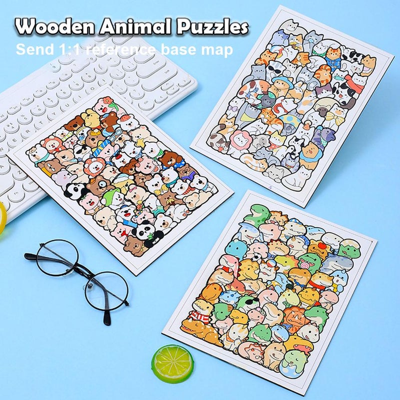 50-Piece Wooden Animal Puzzles,Irregular Wooden Puzzle (Cat/Dinosaur/Bear),Wood Toy Animal Puzzle,Cute Animal Cats Wood Puzzles,Premium Challenging Brain Teaser & Stress Relief Gift - Image 5